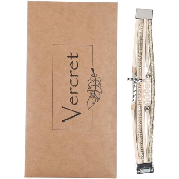 Sophisticated Multi-Layer Leather Bracelet with Cross for Fashionable Women - Picture 7 of 7